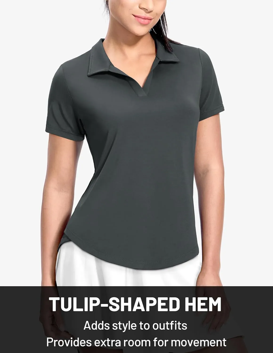 MIER Polo Shirts for Women V Neck Short Sleeve Golf Tennis Shirts Quick Dry Soft UPF 50  Collared Active Tops, Lightweight