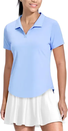 MIER Polo Shirts for Women V Neck Short Sleeve Golf Tennis Shirts Quick Dry Soft UPF 50  Collared Active Tops, Lightweight