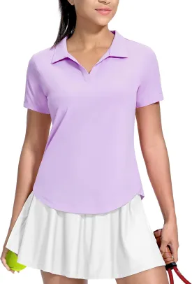 MIER Polo Shirts for Women V Neck Short Sleeve Golf Tennis Shirts Quick Dry Soft UPF 50  Collared Active Tops, Lightweight