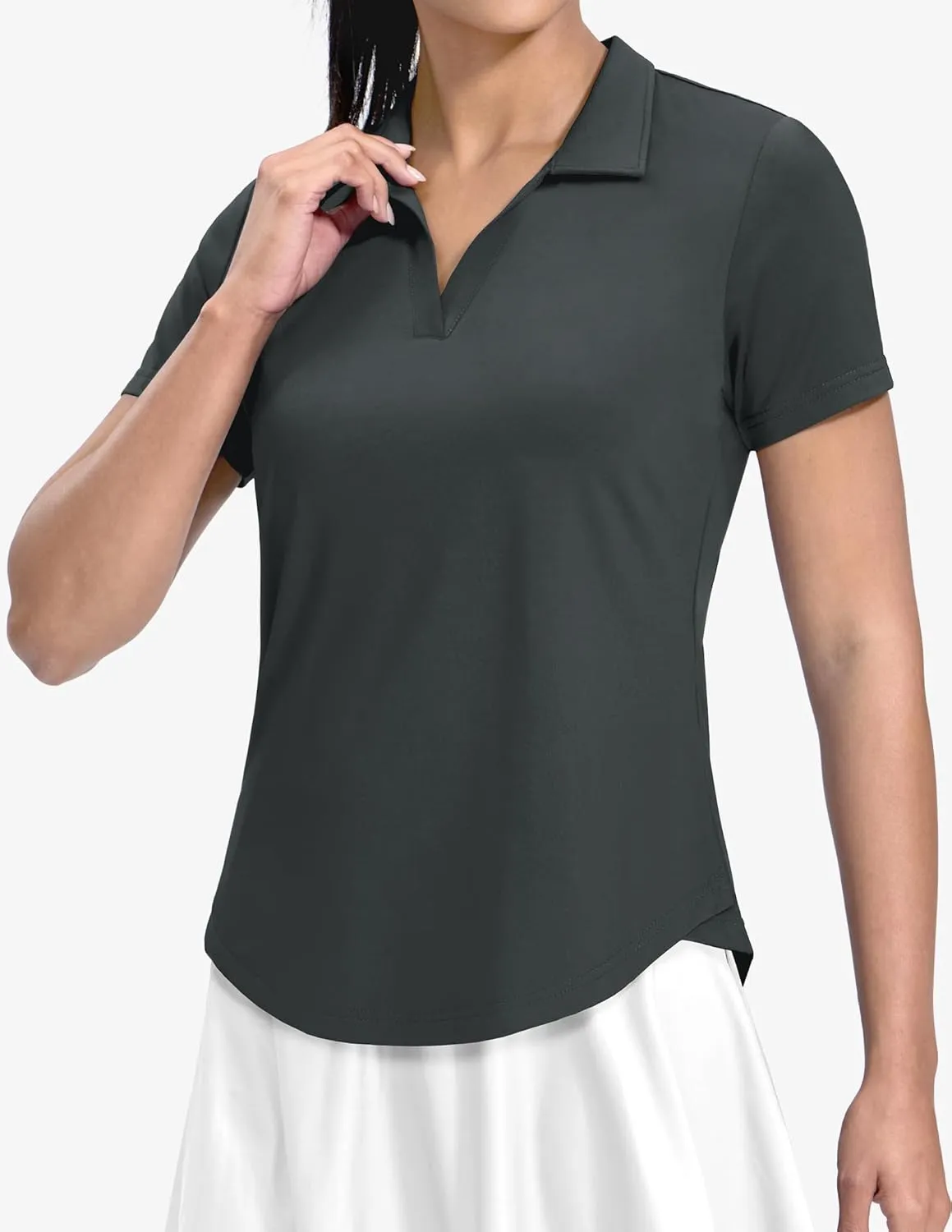 MIER Polo Shirts for Women V Neck Short Sleeve Golf Tennis Shirts Quick Dry Soft UPF 50  Collared Active Tops, Lightweight