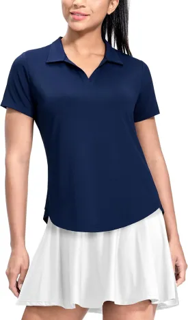 MIER Polo Shirts for Women V Neck Short Sleeve Golf Tennis Shirts Quick Dry Soft UPF 50  Collared Active Tops, Lightweight