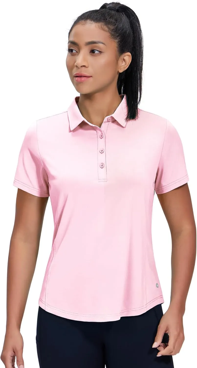 MIER Womens Golf Polo Shirts Short Sleeve Quick Dry Sun Protection Active UV Shirts Collared Tennis Tops, 4 Buttons