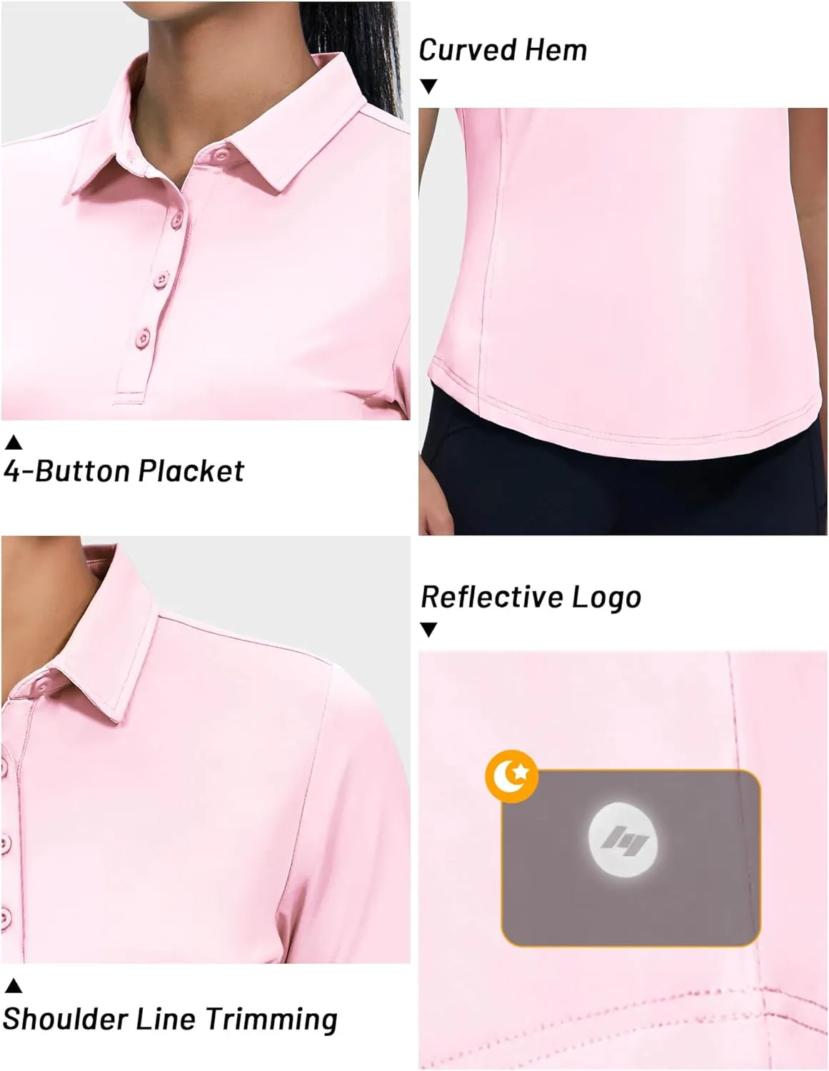 MIER Womens Golf Polo Shirts Short Sleeve Quick Dry Sun Protection Active UV Shirts Collared Tennis Tops, 4 Buttons