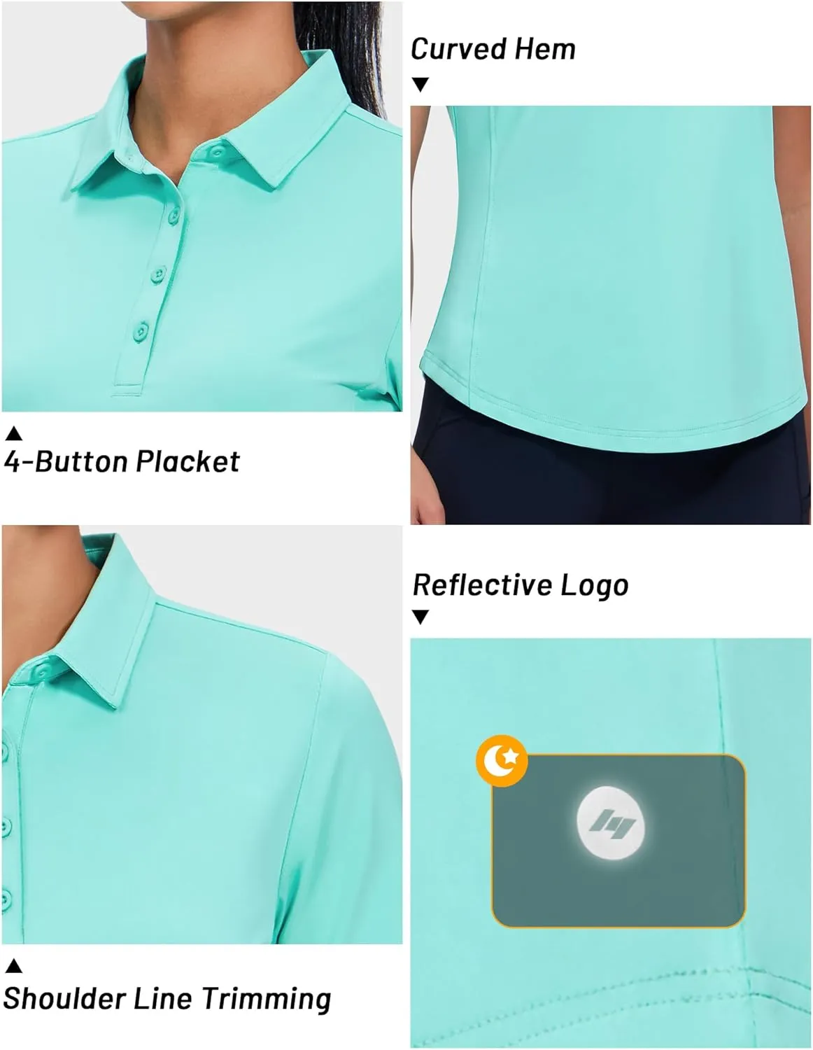 MIER Womens Golf Polo Shirts Short Sleeve Quick Dry Sun Protection Active UV Shirts Collared Tennis Tops, 4 Buttons