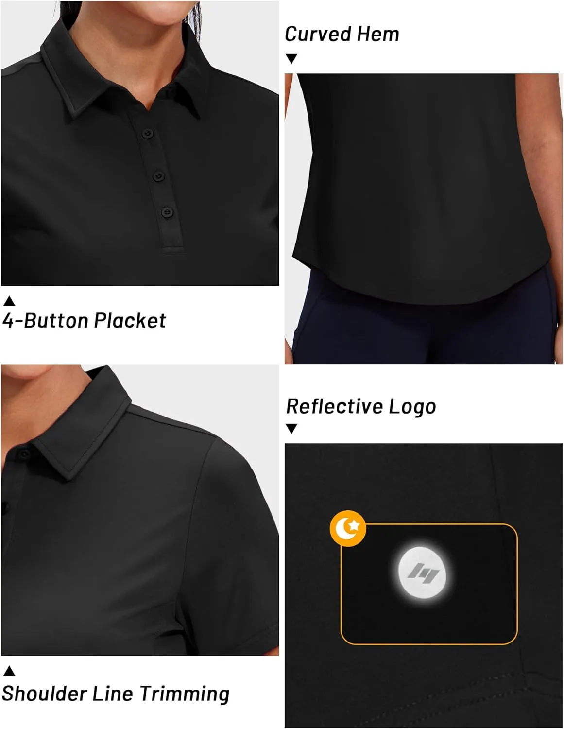 MIER Womens Golf Polo Shirts Short Sleeve Quick Dry Sun Protection Active UV Shirts Collared Tennis Tops, 4 Buttons