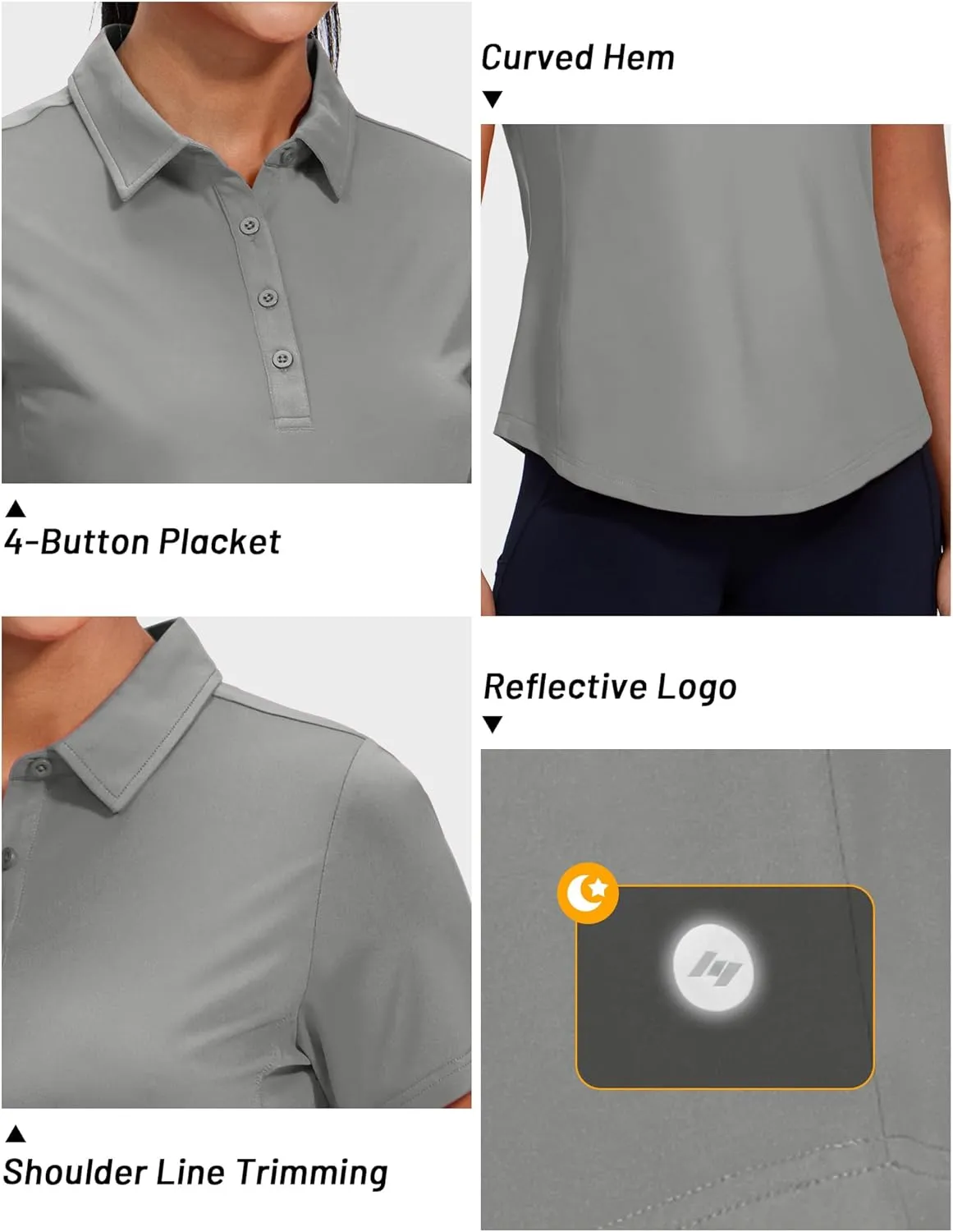 MIER Womens Golf Polo Shirts Short Sleeve Quick Dry Sun Protection Active UV Shirts Collared Tennis Tops, 4 Buttons