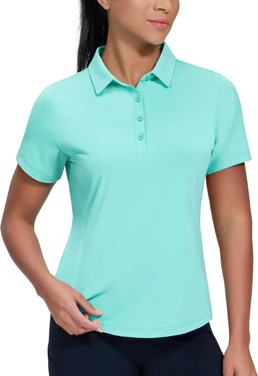 MIER Womens Golf Polo Shirts Short Sleeve Quick Dry Sun Protection Active UV Shirts Collared Tennis Tops, 4 Buttons