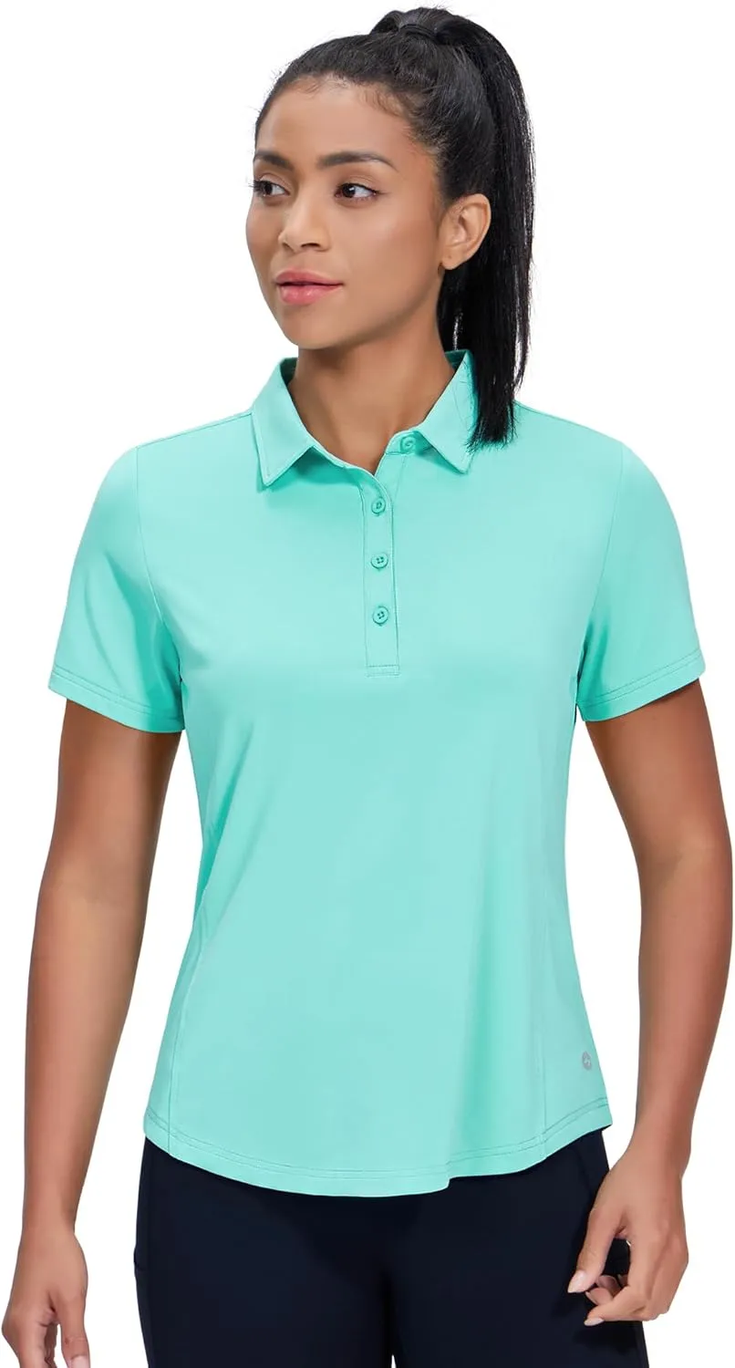 MIER Womens Golf Polo Shirts Short Sleeve Quick Dry Sun Protection Active UV Shirts Collared Tennis Tops, 4 Buttons