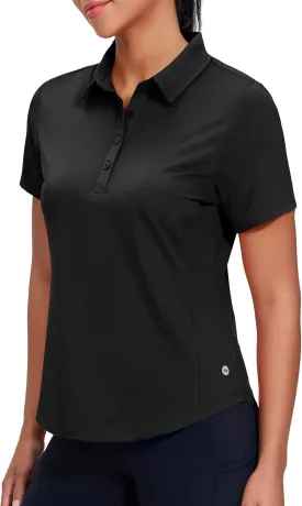 MIER Womens Golf Polo Shirts Short Sleeve Quick Dry Sun Protection Active UV Shirts Collared Tennis Tops, 4 Buttons