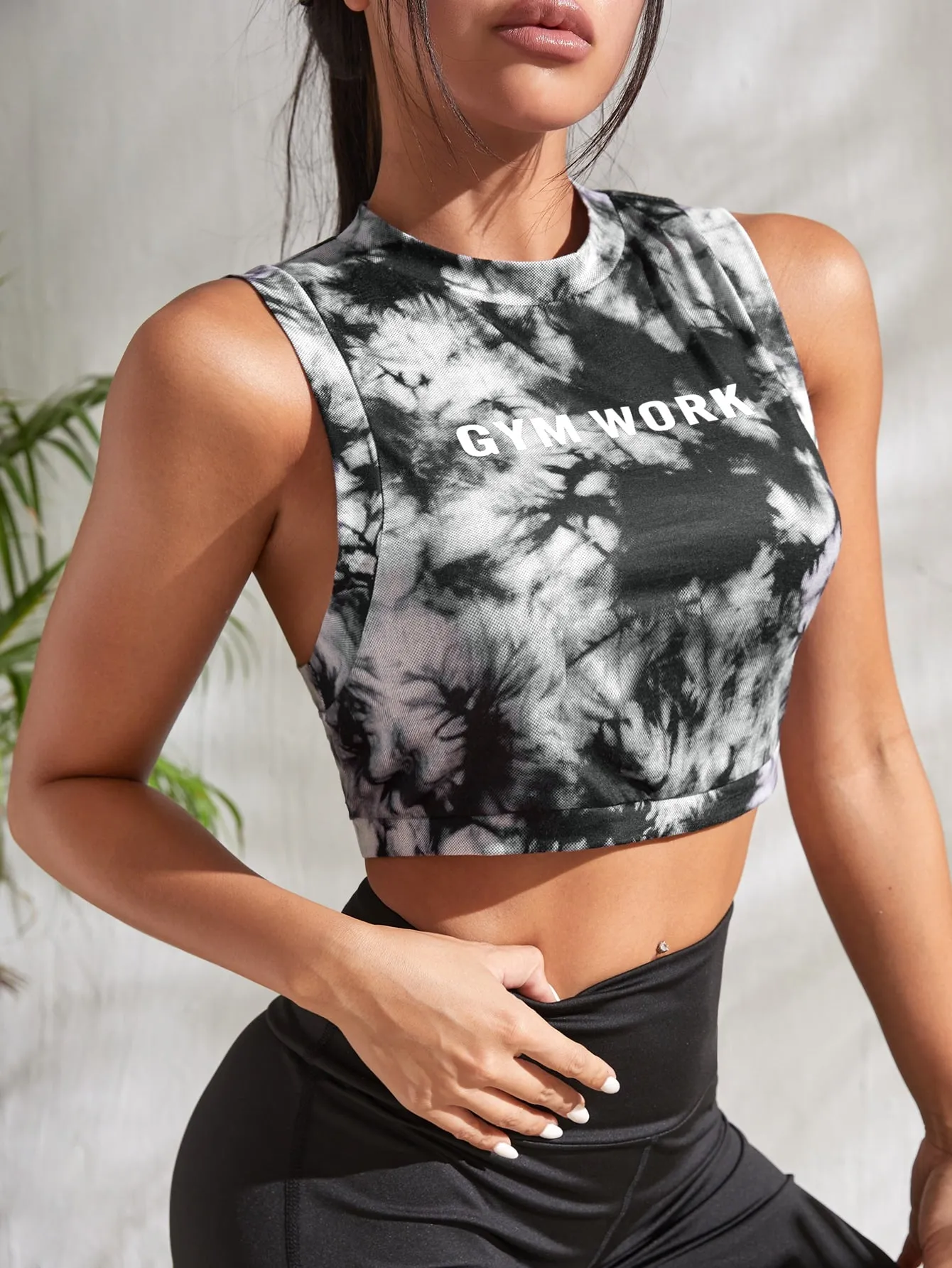 Mock Neck Letter & Tie Dye Print Crop Sports Tee FW22 FD
