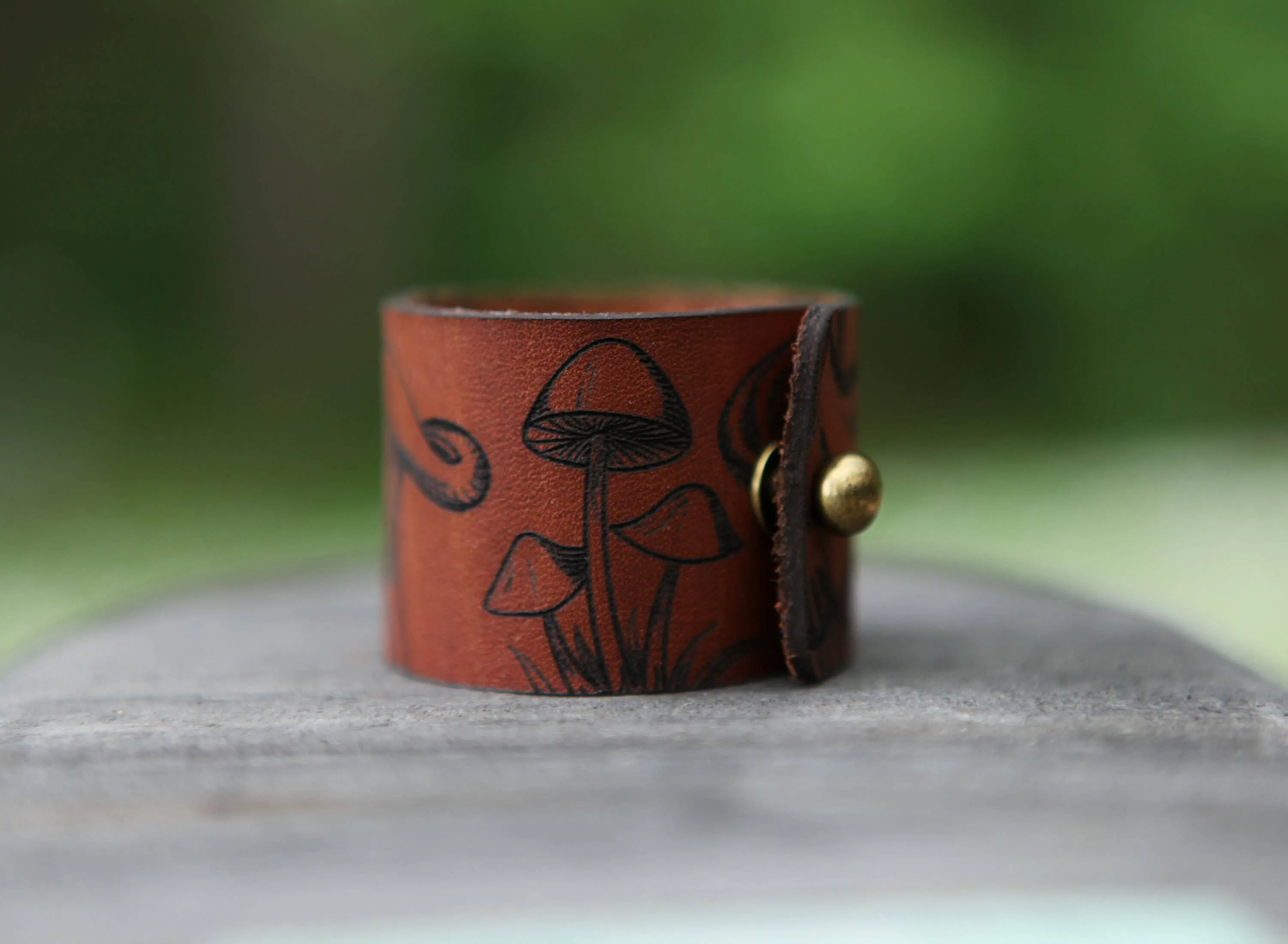 Mushroom Leather Shawl Cuff