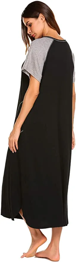 New with tags! Ekouaer Nightgowns Womens Long Pajamas Nightdress V Neck, Black, Sz XL!