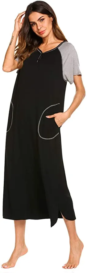 New with tags! Ekouaer Nightgowns Womens Long Pajamas Nightdress V Neck, Black, Sz XL!