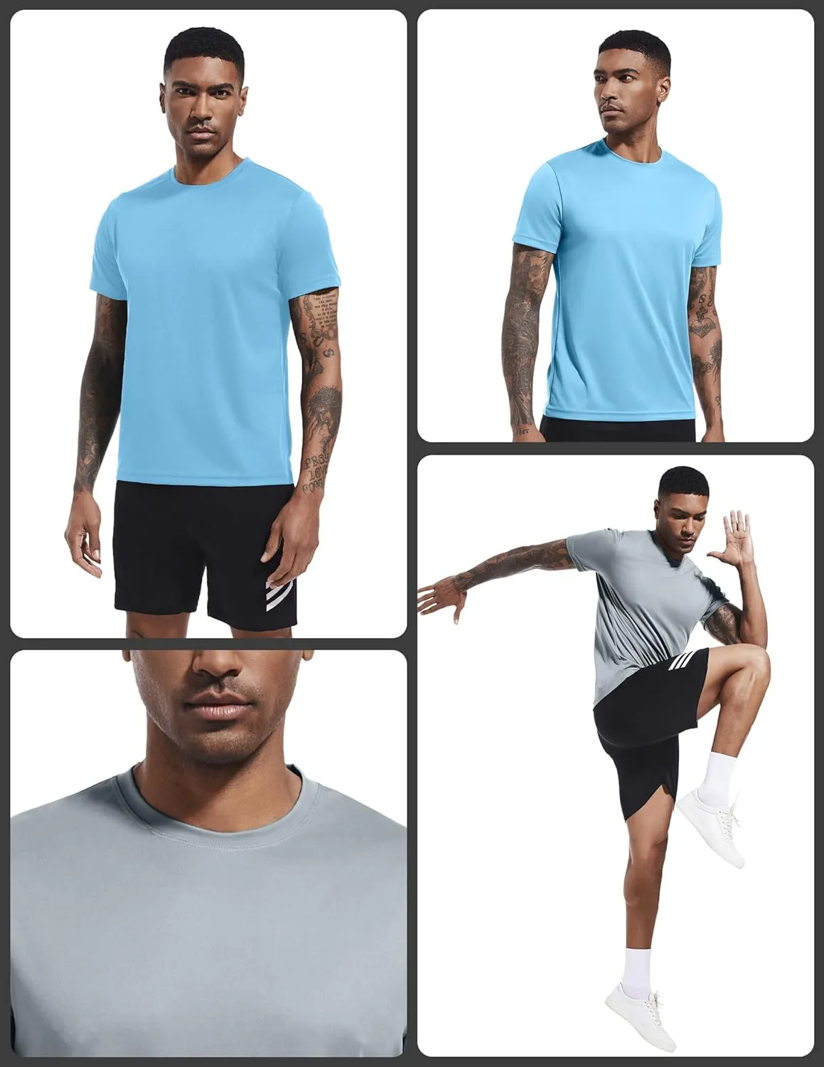 OYGSieg 6 Pack Workout Shirts for Men Short Sleeve Athletic Active Tops Quick Dry Crew Neck T Shirt for Running