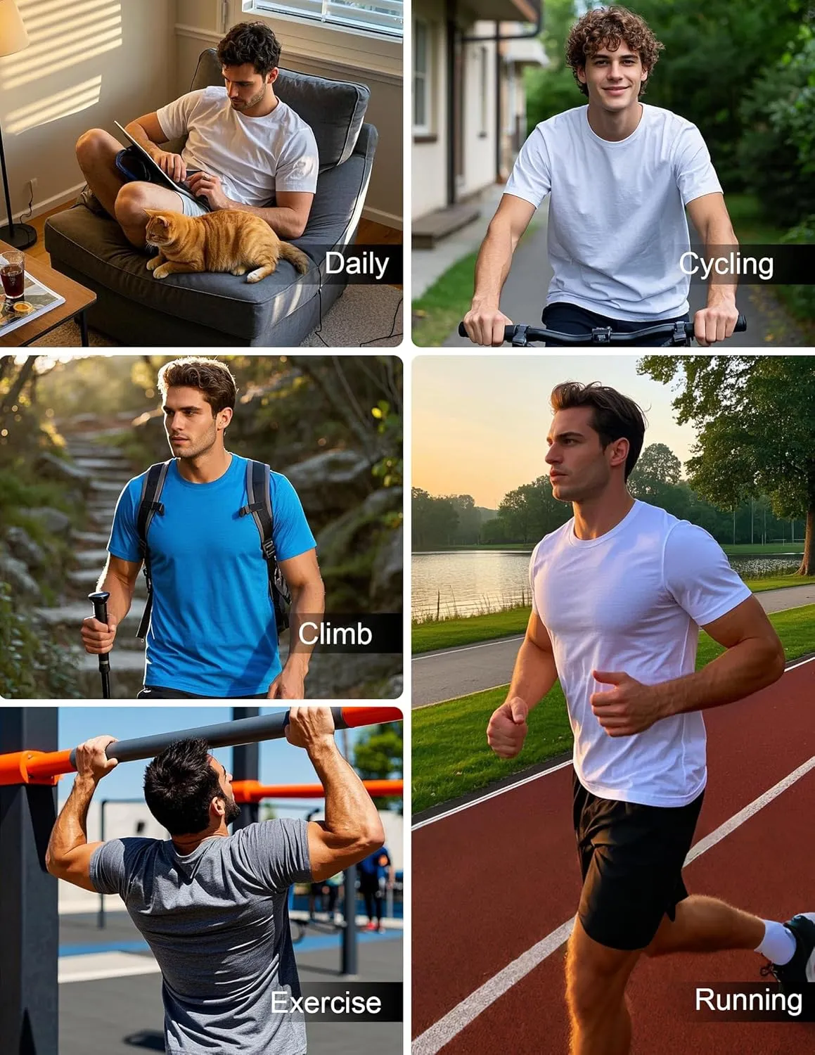 OYGSieg 6 Pack Workout Shirts for Men Short Sleeve Athletic Active Tops Quick Dry Crew Neck T Shirt for Running