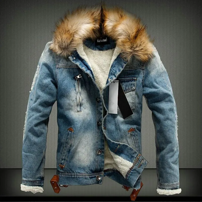 Plus velvet thickening youth denim jacket