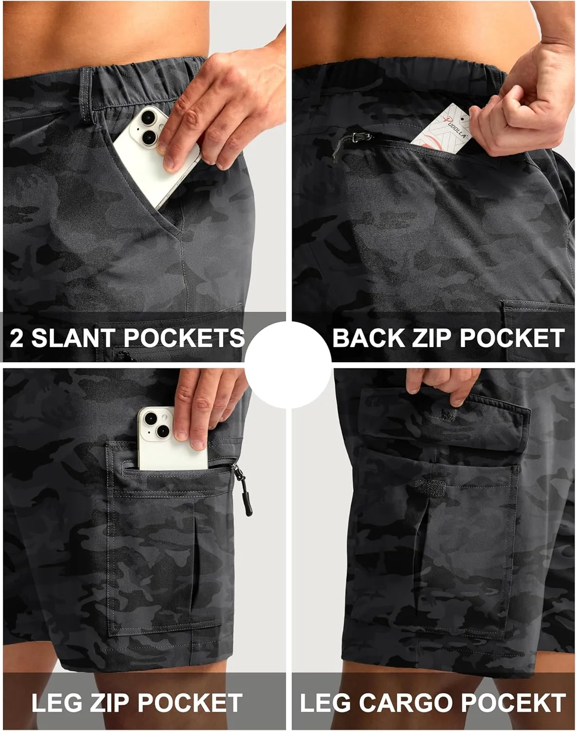 Pudolla Men's Hiking Cargo Shorts 7" Lightweight Quick Dry Casual Work Shorts for Men Summer Travel Golf with 5 Pockets