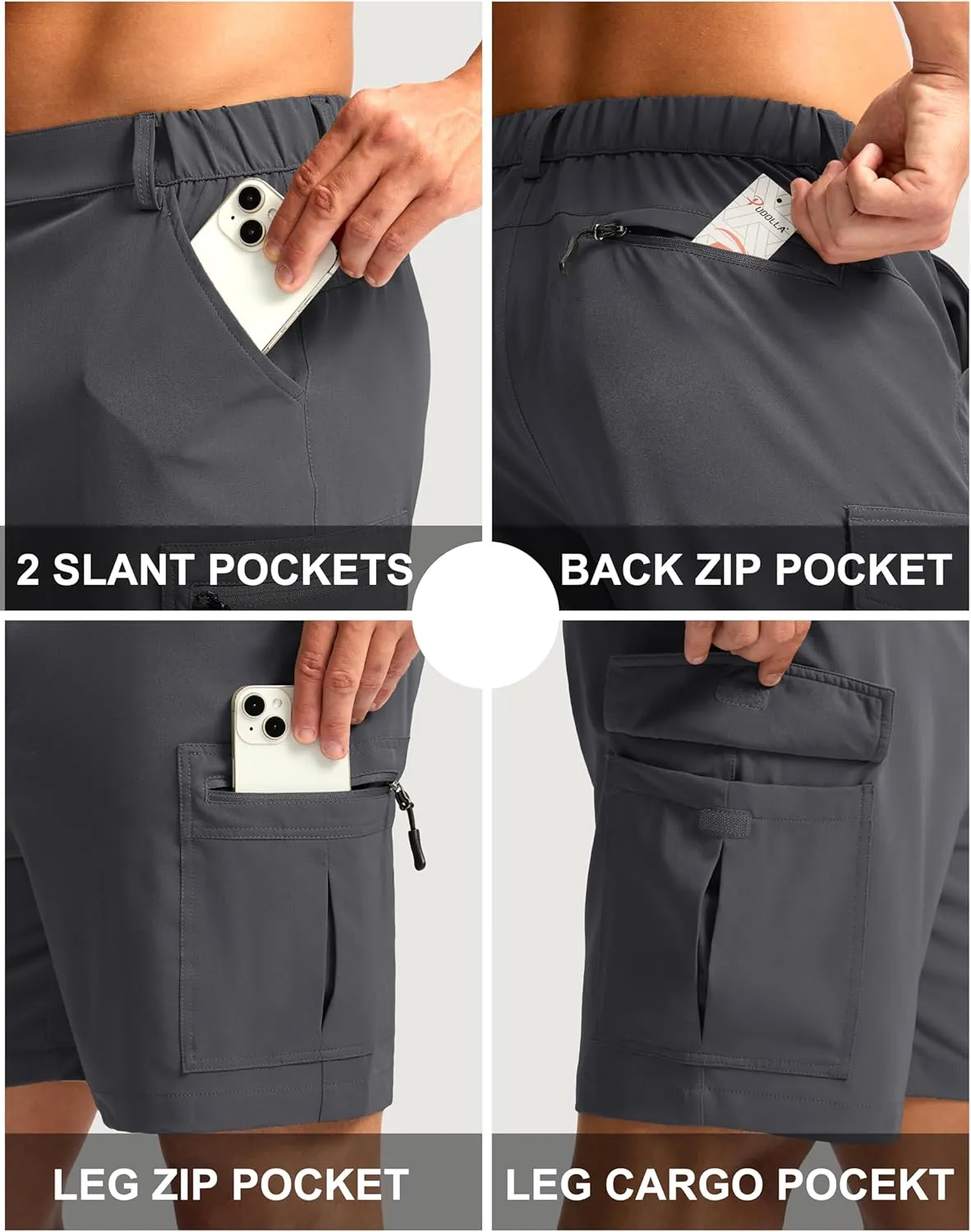 Pudolla Men's Hiking Cargo Shorts 7" Lightweight Quick Dry Casual Work Shorts for Men Summer Travel Golf with 5 Pockets