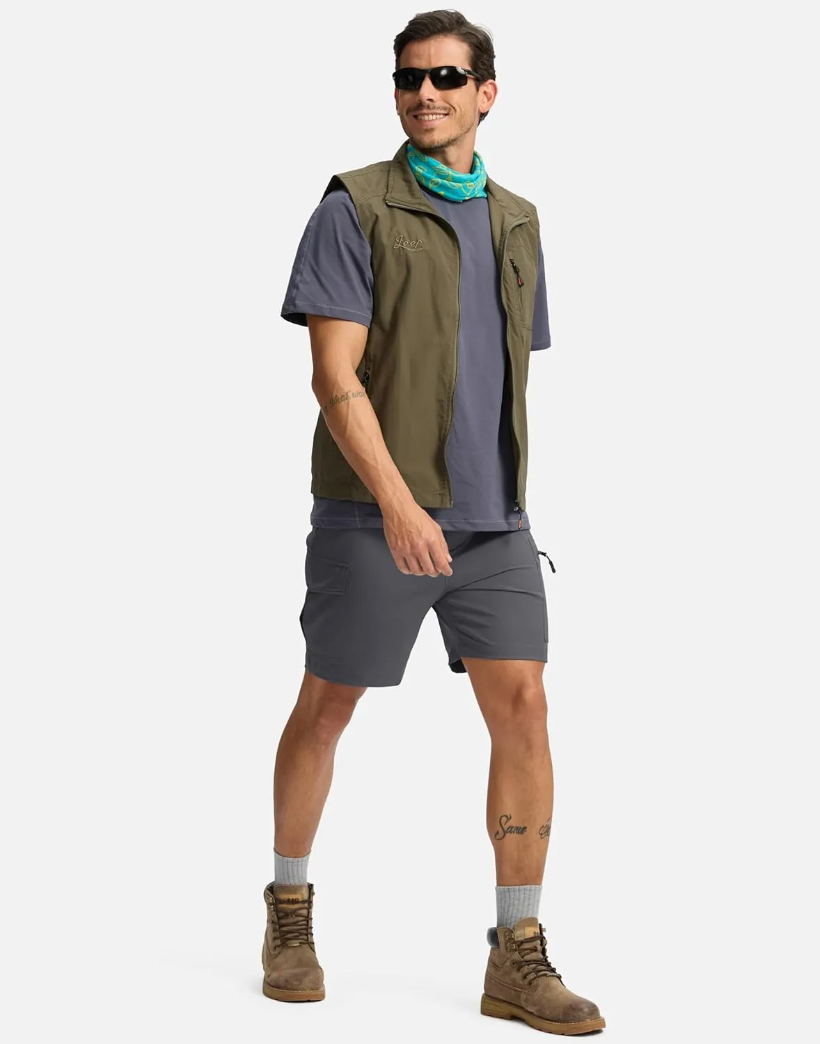 Pudolla Men's Hiking Cargo Shorts 7" Lightweight Quick Dry Casual Work Shorts for Men Summer Travel Golf with 5 Pockets