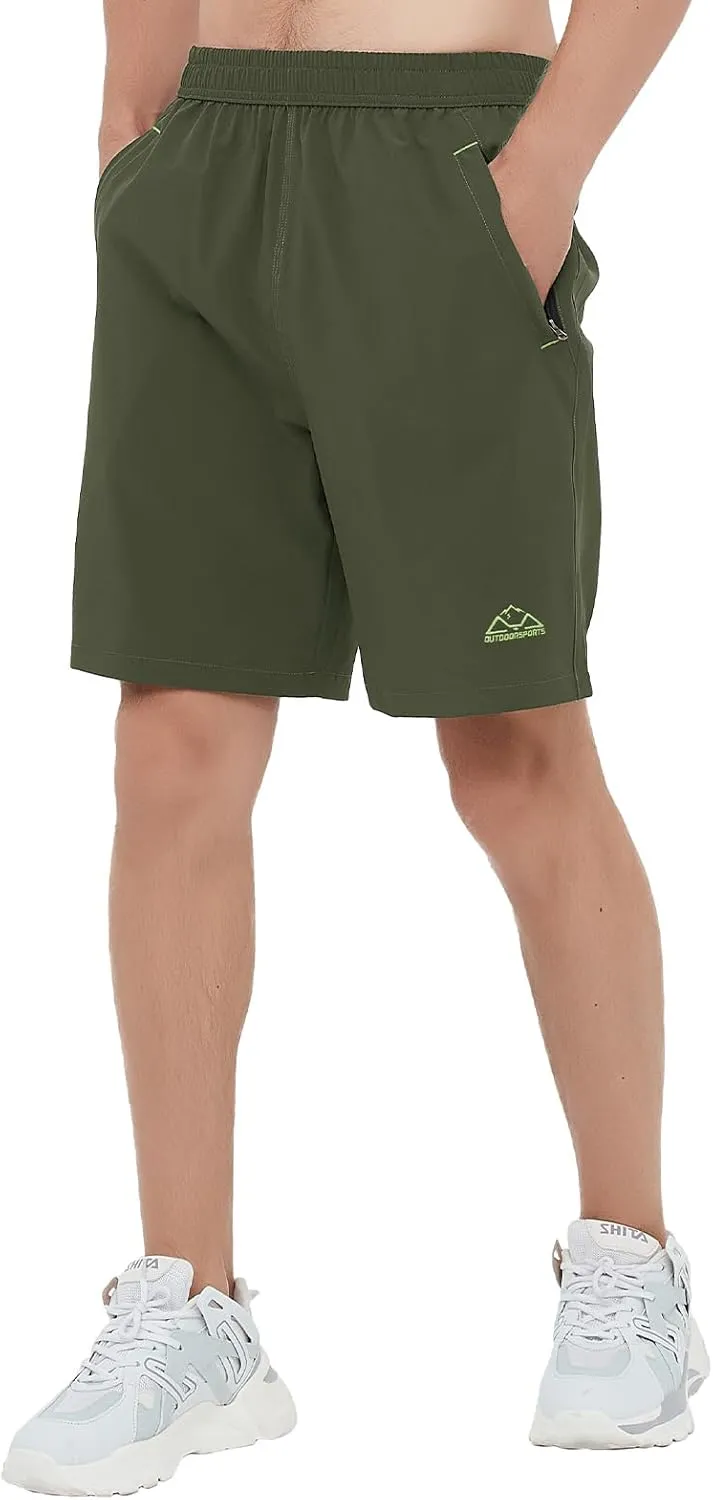 Rdruko Men's Quick Dry Hiking Shorts Lightweight Running Gym Outdoor Active Shorts with Zipper Pockets