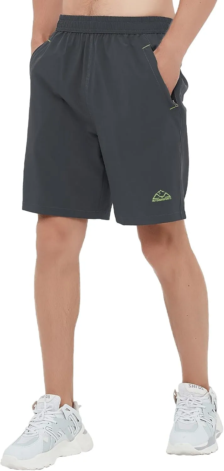 Rdruko Men's Quick Dry Hiking Shorts Lightweight Running Gym Outdoor Active Shorts with Zipper Pockets