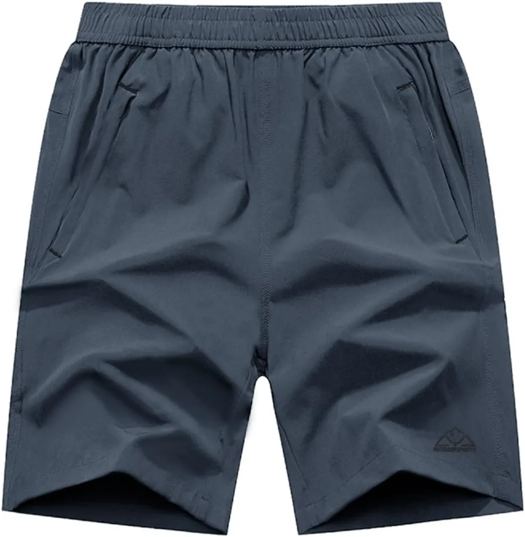 Rdruko Men's Quick Dry Hiking Shorts Lightweight Running Gym Outdoor Active Shorts with Zipper Pockets