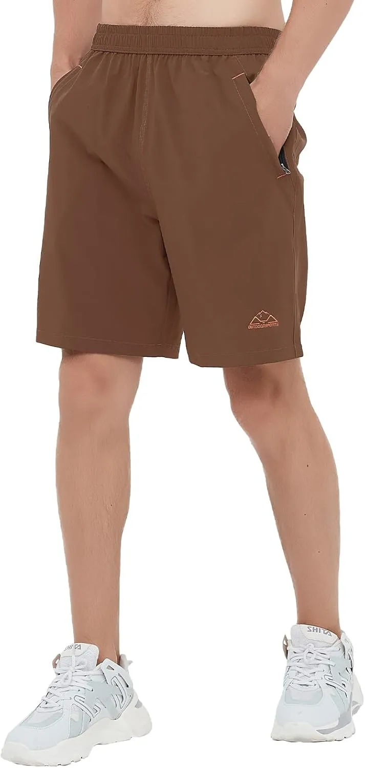 Rdruko Men's Quick Dry Hiking Shorts Lightweight Running Gym Outdoor Active Shorts with Zipper Pockets