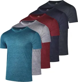 Real Essentials 5 Pack: Mens Short Sleeve Dry Fit Active Crew Neck T Shirt - Athletic Running Gym Workout Tee Tops