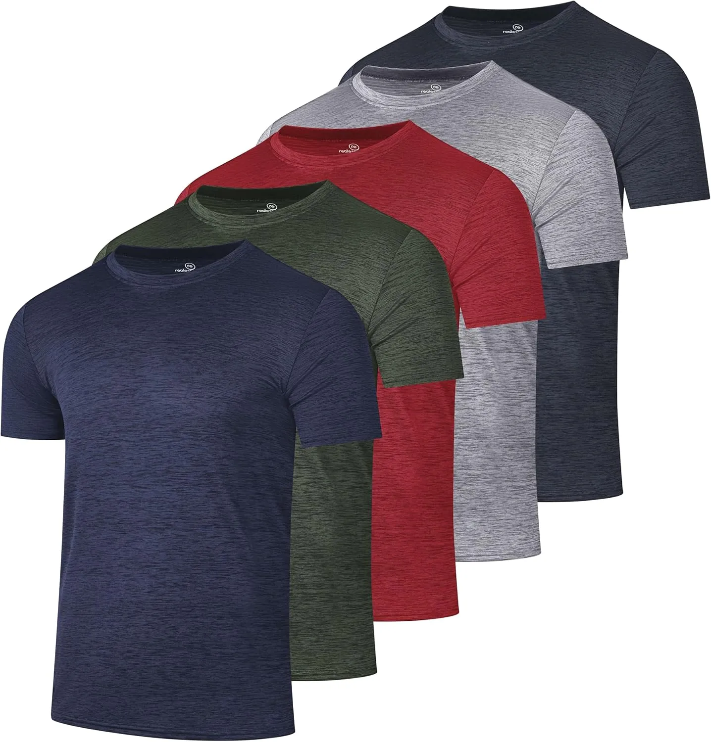 Real Essentials 5 Pack: Mens Short Sleeve Dry Fit Active Crew Neck T Shirt - Athletic Running Gym Workout Tee Tops