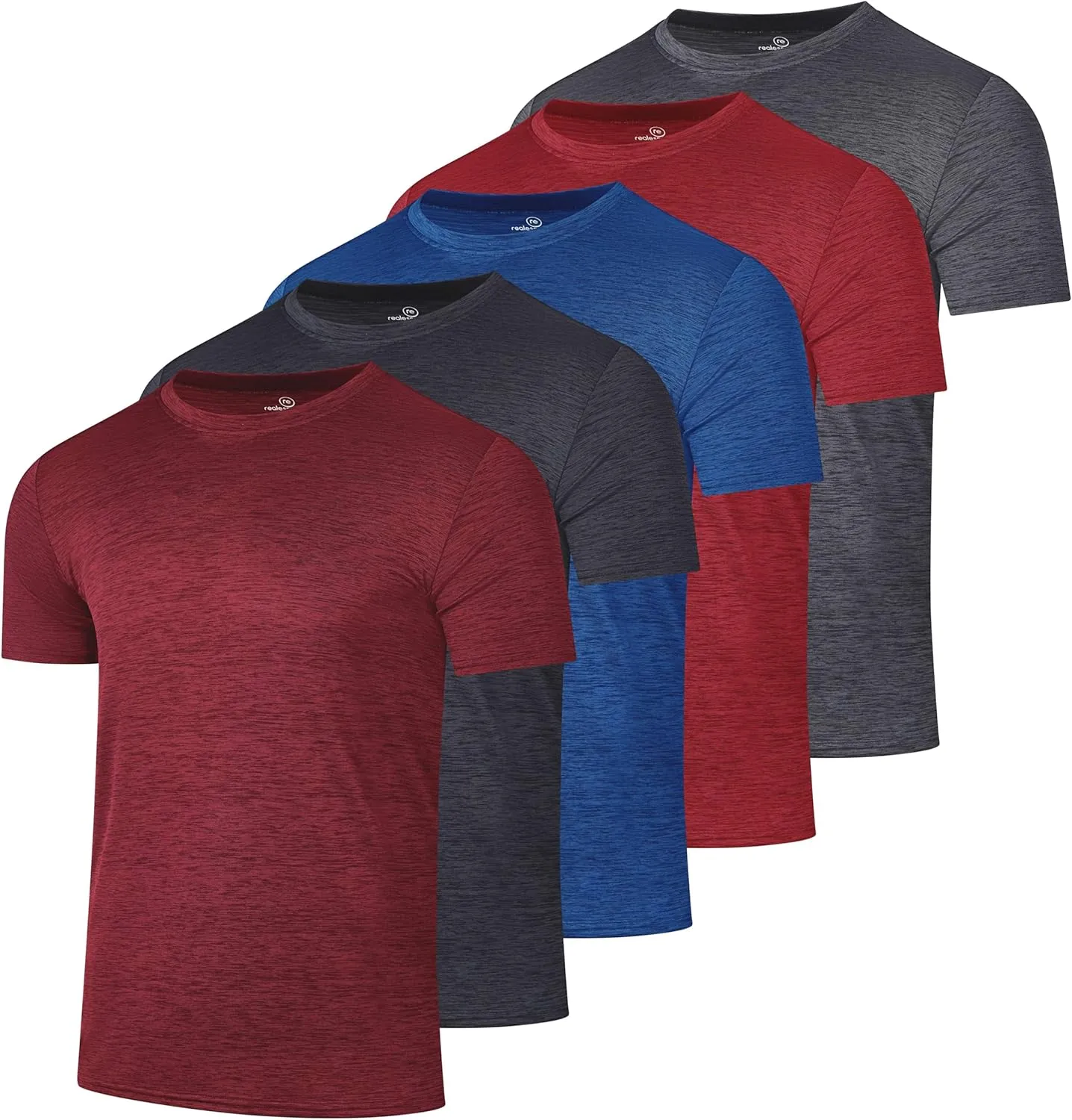 Real Essentials 5 Pack: Mens Short Sleeve Dry Fit Active Crew Neck T Shirt - Athletic Running Gym Workout Tee Tops