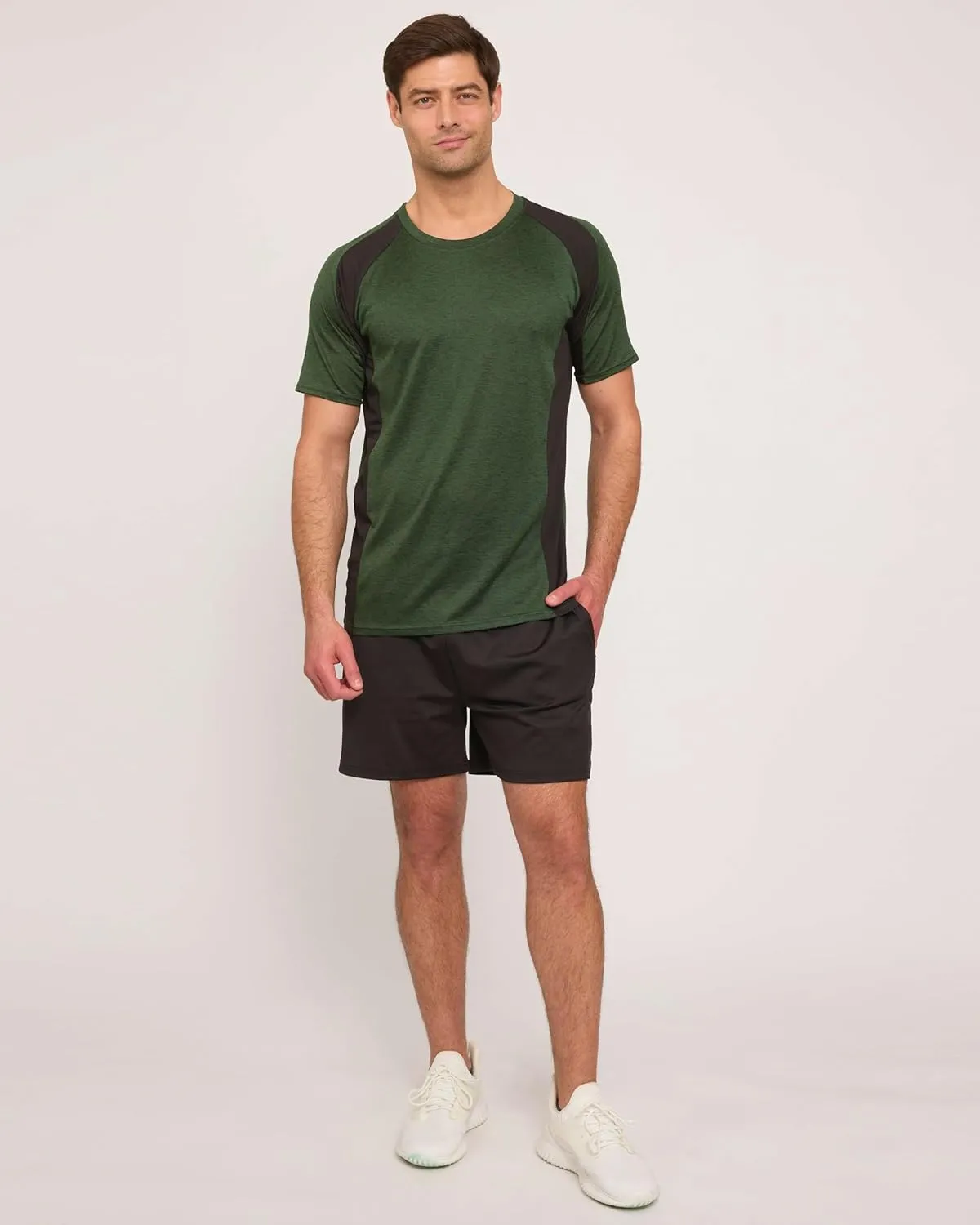 Real Essentials 5 Pack: Mens Short Sleeve Dry Fit Active Crew Neck T Shirt - Athletic Running Gym Workout Tee Tops