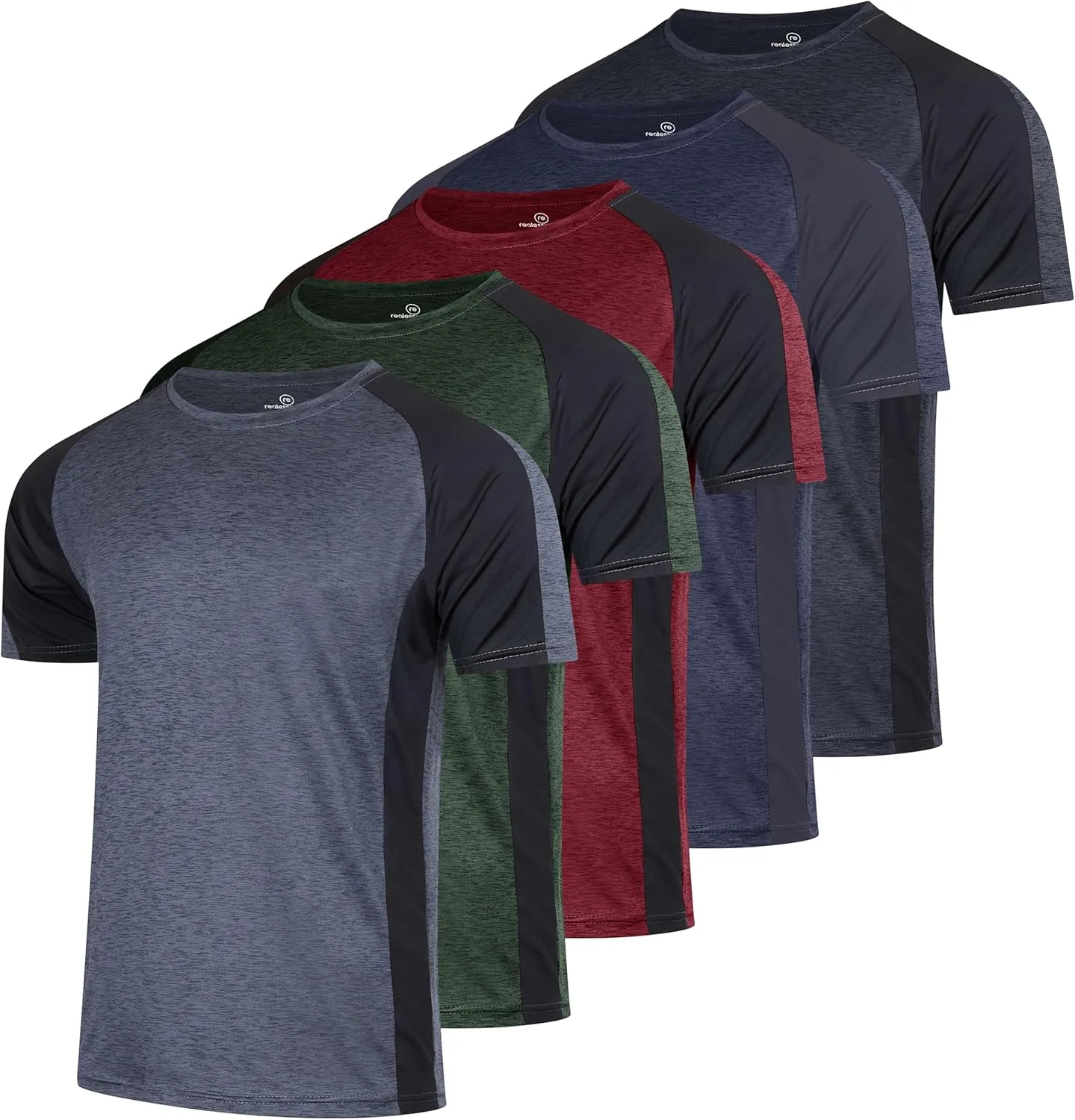 Real Essentials 5 Pack: Mens Short Sleeve Dry Fit Active Crew Neck T Shirt - Athletic Running Gym Workout Tee Tops
