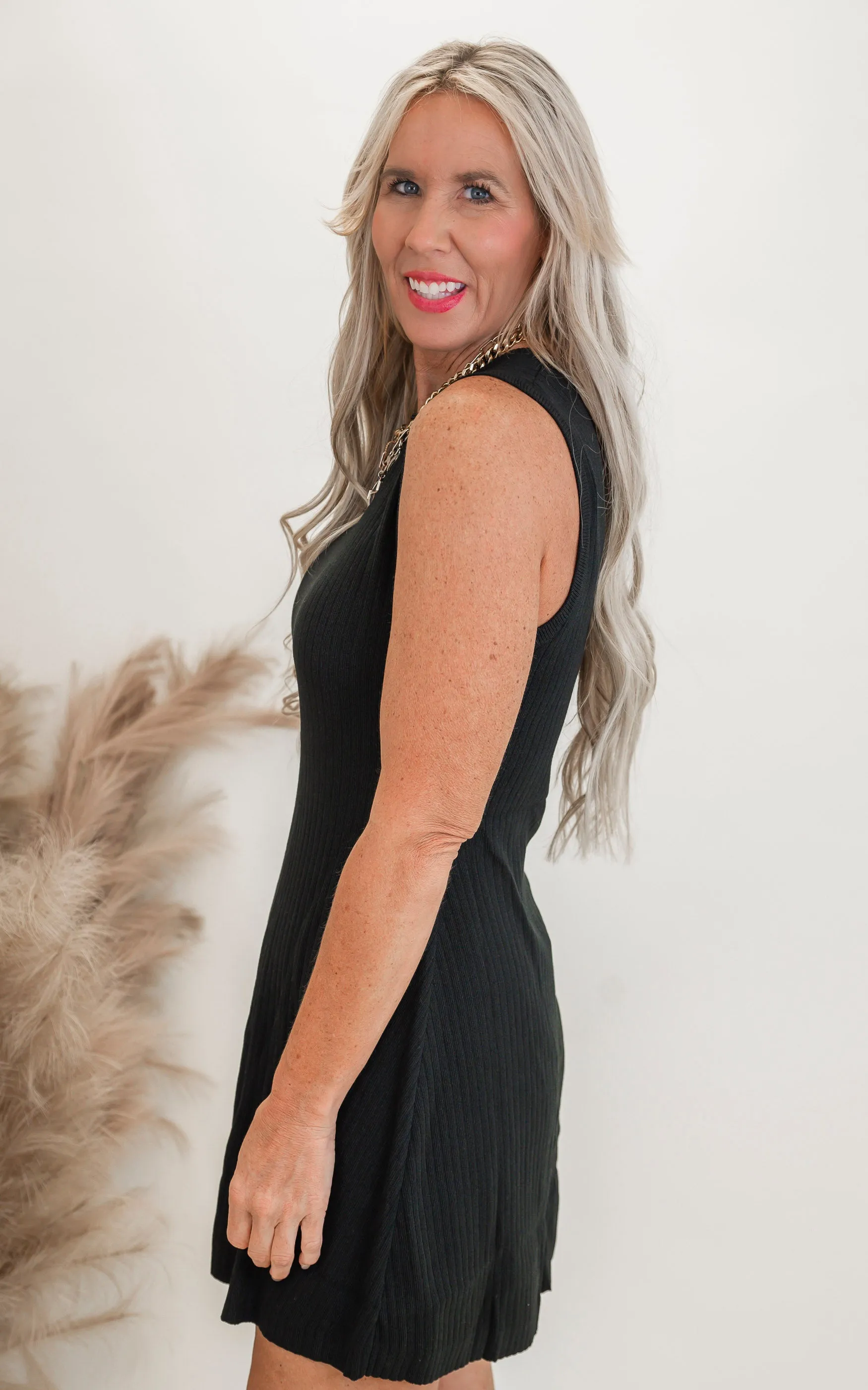 Ribbed Knit Sleeveless Sweater Mini Dress - Final Sale