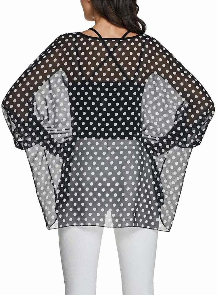 Rokou Women Chiffon Blouse Floral Batwing Sleeve Beach Cover Loose Tunic Shirt Tops
