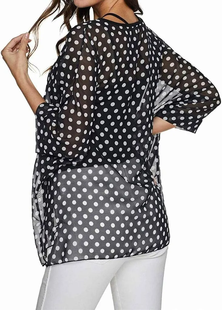 Rokou Women Chiffon Blouse Floral Batwing Sleeve Beach Cover Loose Tunic Shirt Tops