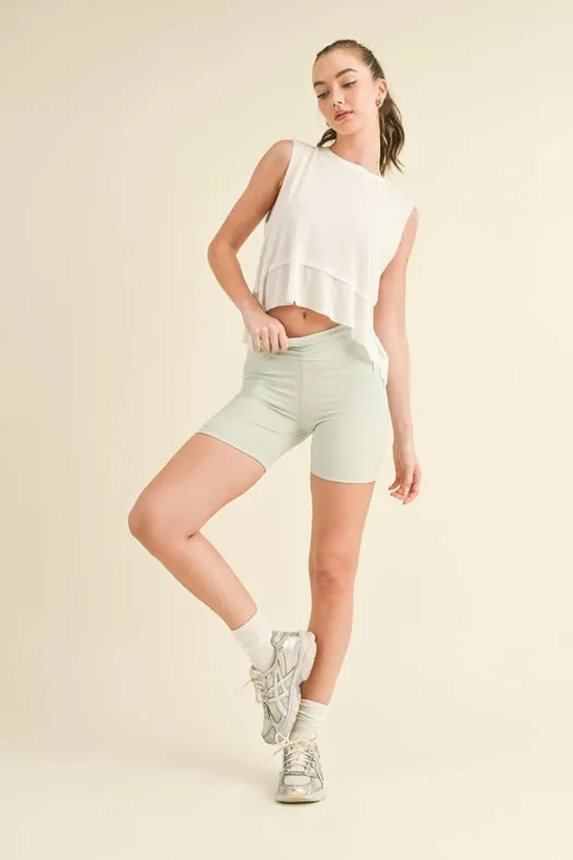 Ruched Waist Biker Shorts Mint
