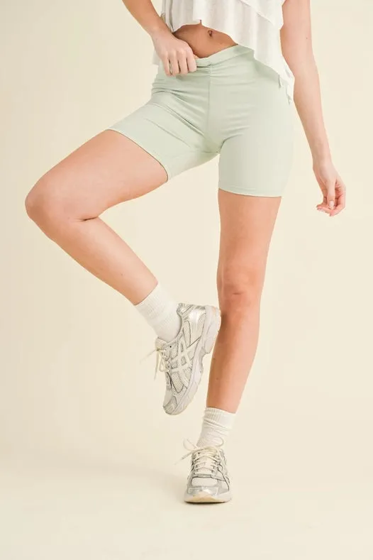 Ruched Waist Biker Shorts Mint