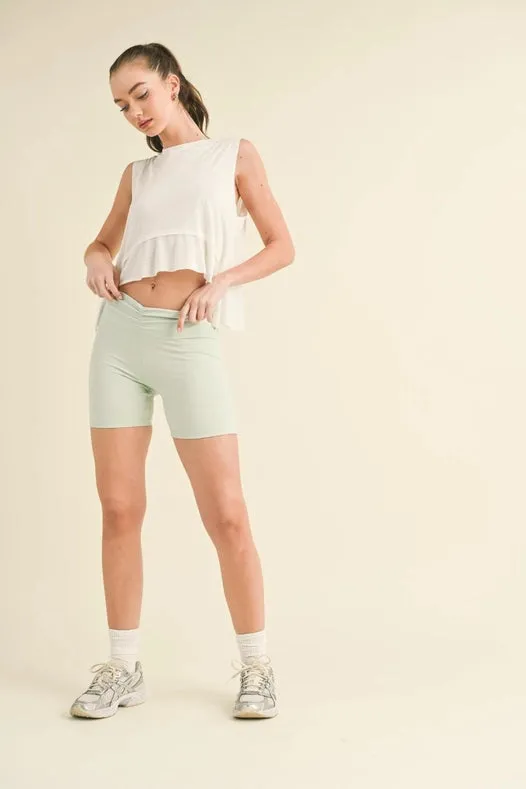 Ruched Waist Biker Shorts Mint