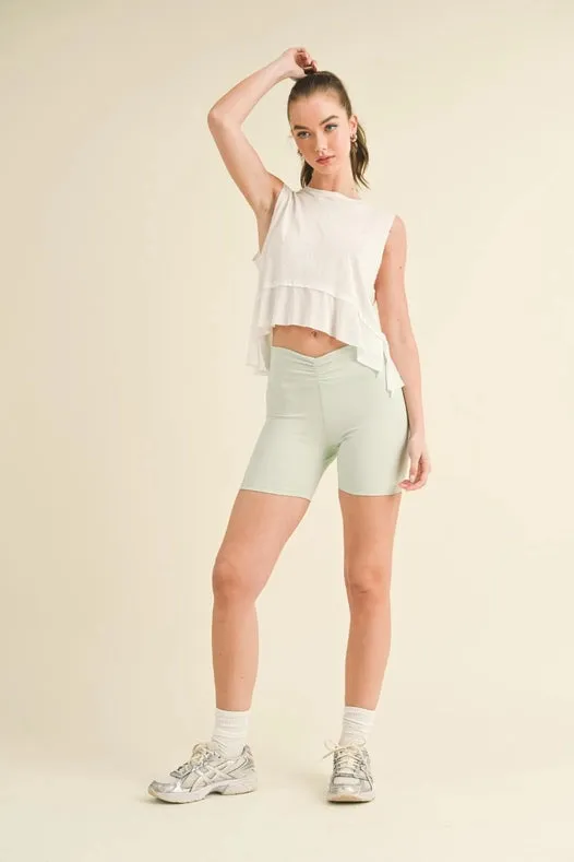 Ruched Waist Biker Shorts Mint