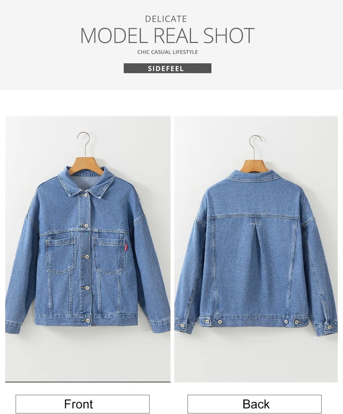 Sidefeel Women's Denim Jackets Casual Long Sleeve 2025 Spring Outfits Zimbaplatinum Jean Jacket