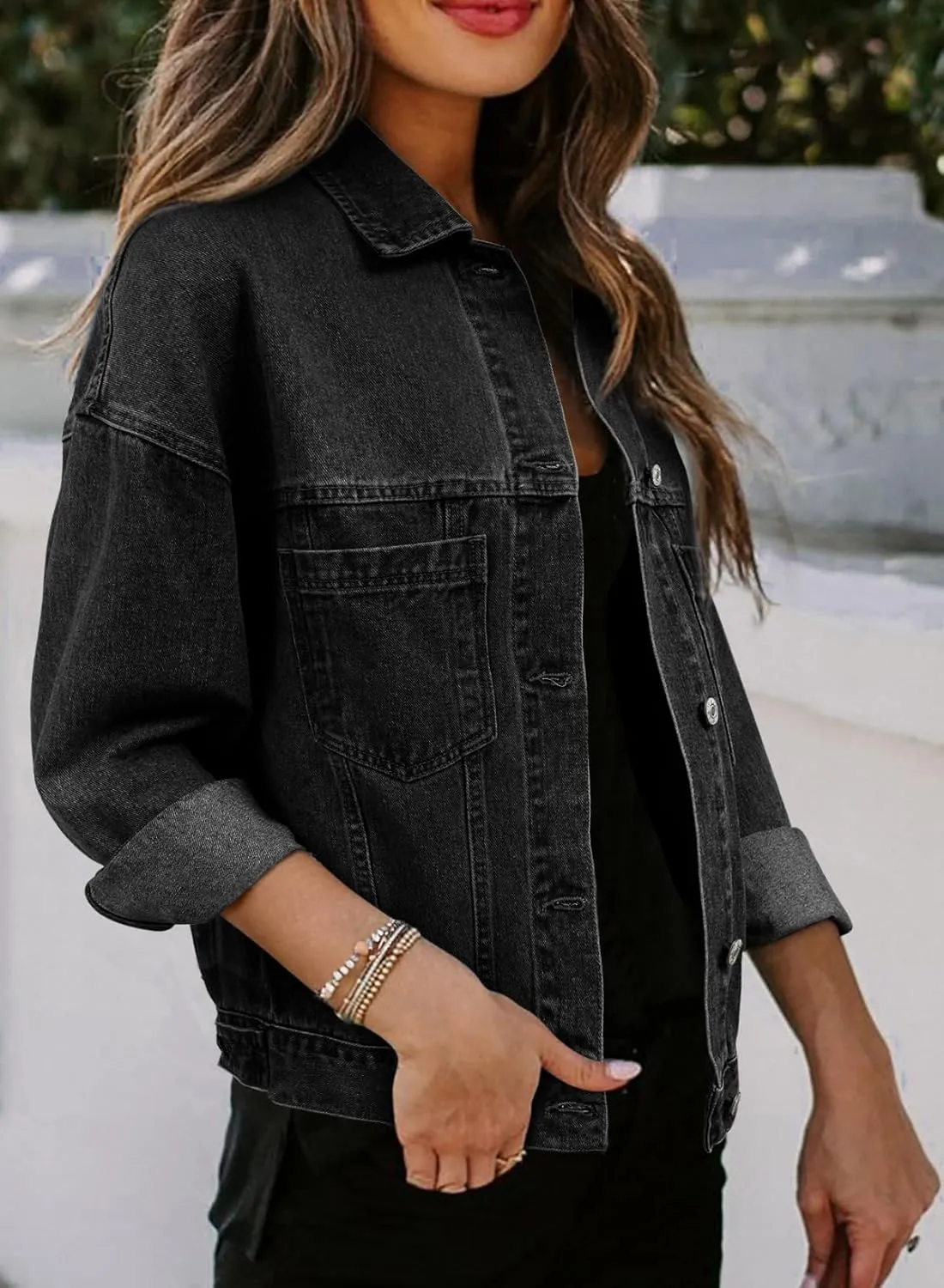 Sidefeel Women's Denim Jackets Casual Long Sleeve 2025 Spring Outfits Zimbaplatinum Jean Jacket