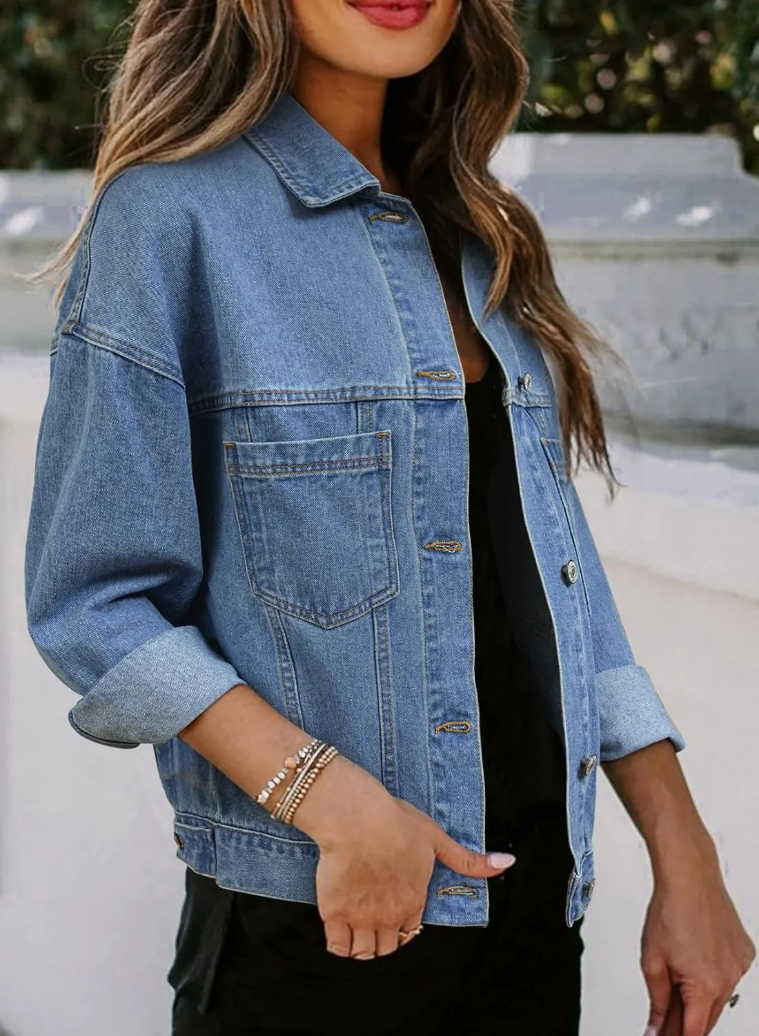 Sidefeel Women's Denim Jackets Casual Long Sleeve 2025 Spring Outfits Zimbaplatinum Jean Jacket