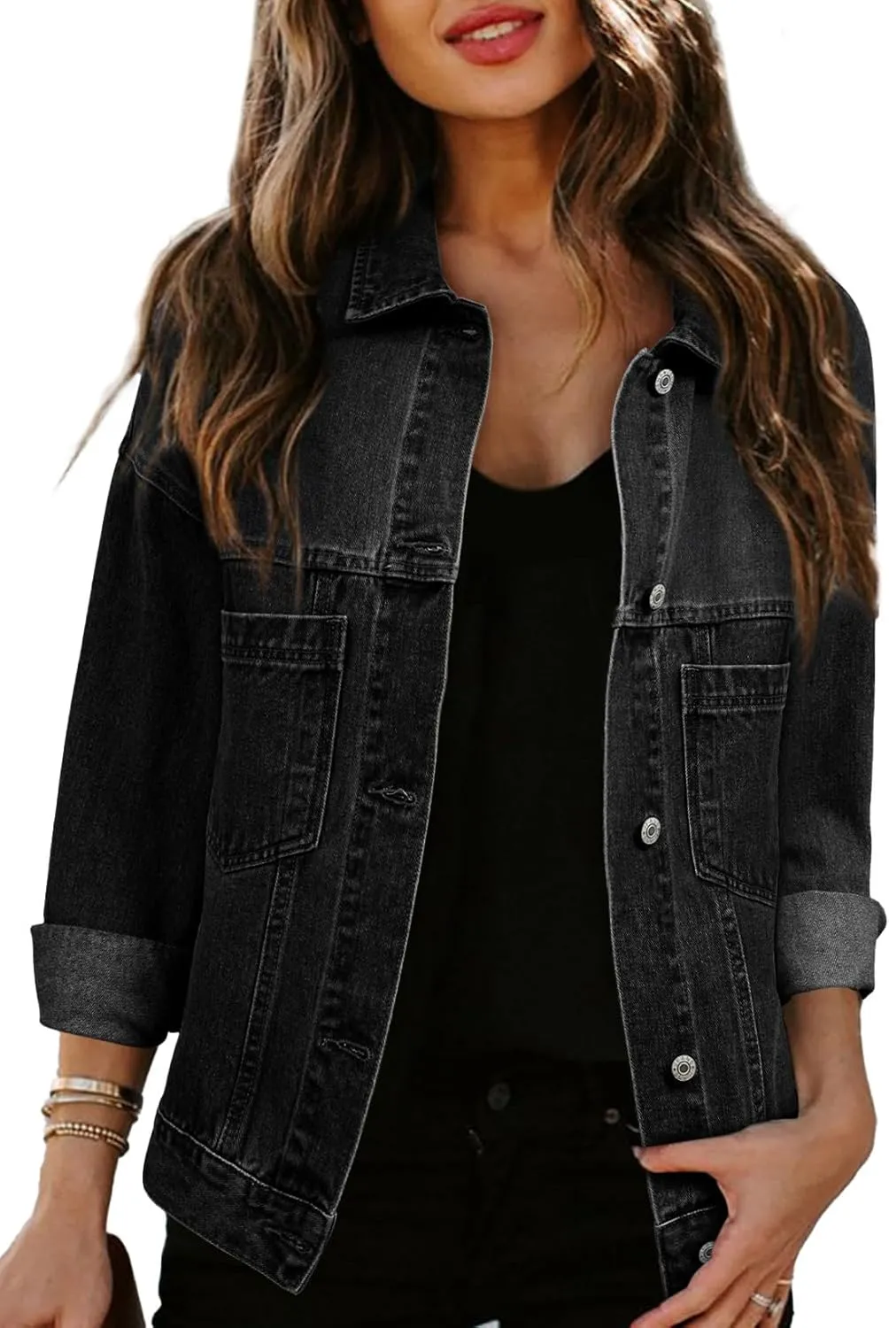 Sidefeel Women's Denim Jackets Casual Long Sleeve 2025 Spring Outfits Zimbaplatinum Jean Jacket