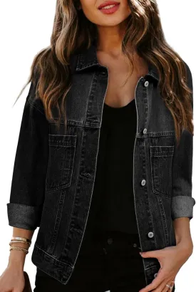 Sidefeel Women's Denim Jackets Casual Long Sleeve 2025 Spring Outfits Zimbaplatinum Jean Jacket