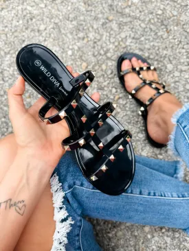 Stud Jelly Sandals- Black