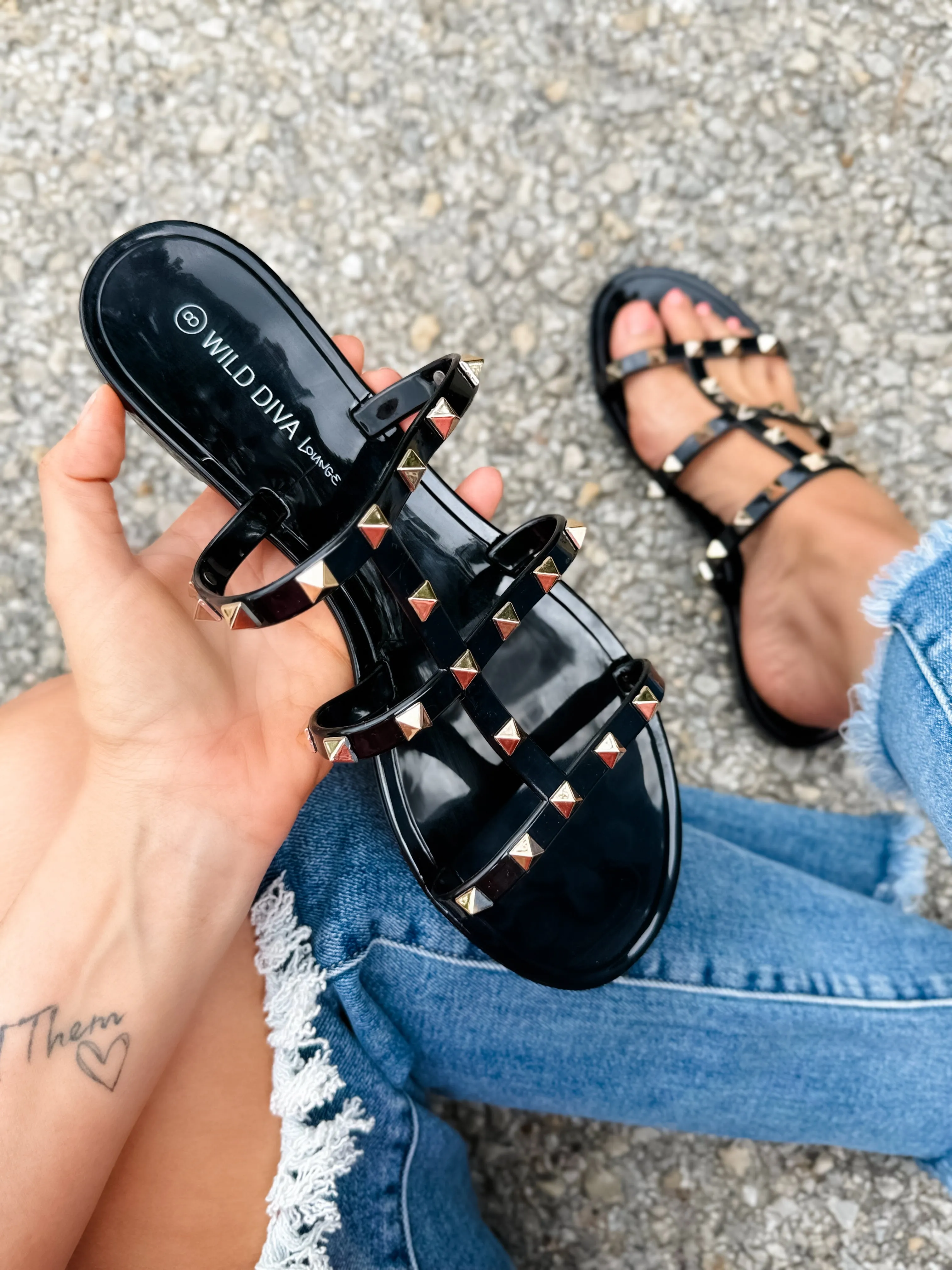 Stud Jelly Sandals- Black