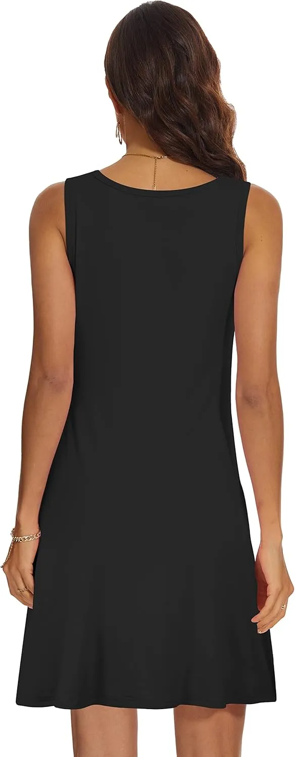 Summer Dresses for Women 2025 Casual Sundresses Beach Cover Ups Sleeveless Tshirt Swing Dress with Pockets