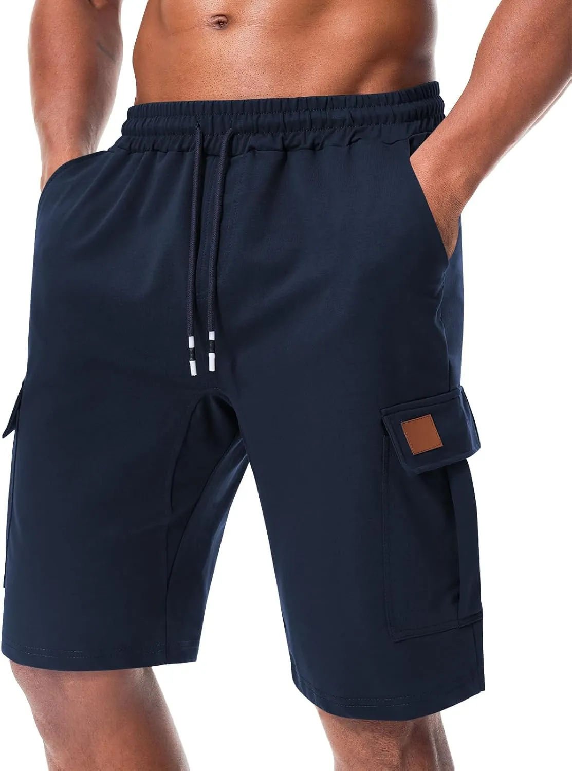 Suwangi Mens Cargo Athletic Shorts Flexible Elastic Waistband Loose Fit Shorts Outdoor Drawstring Multiple Pockets Shorts