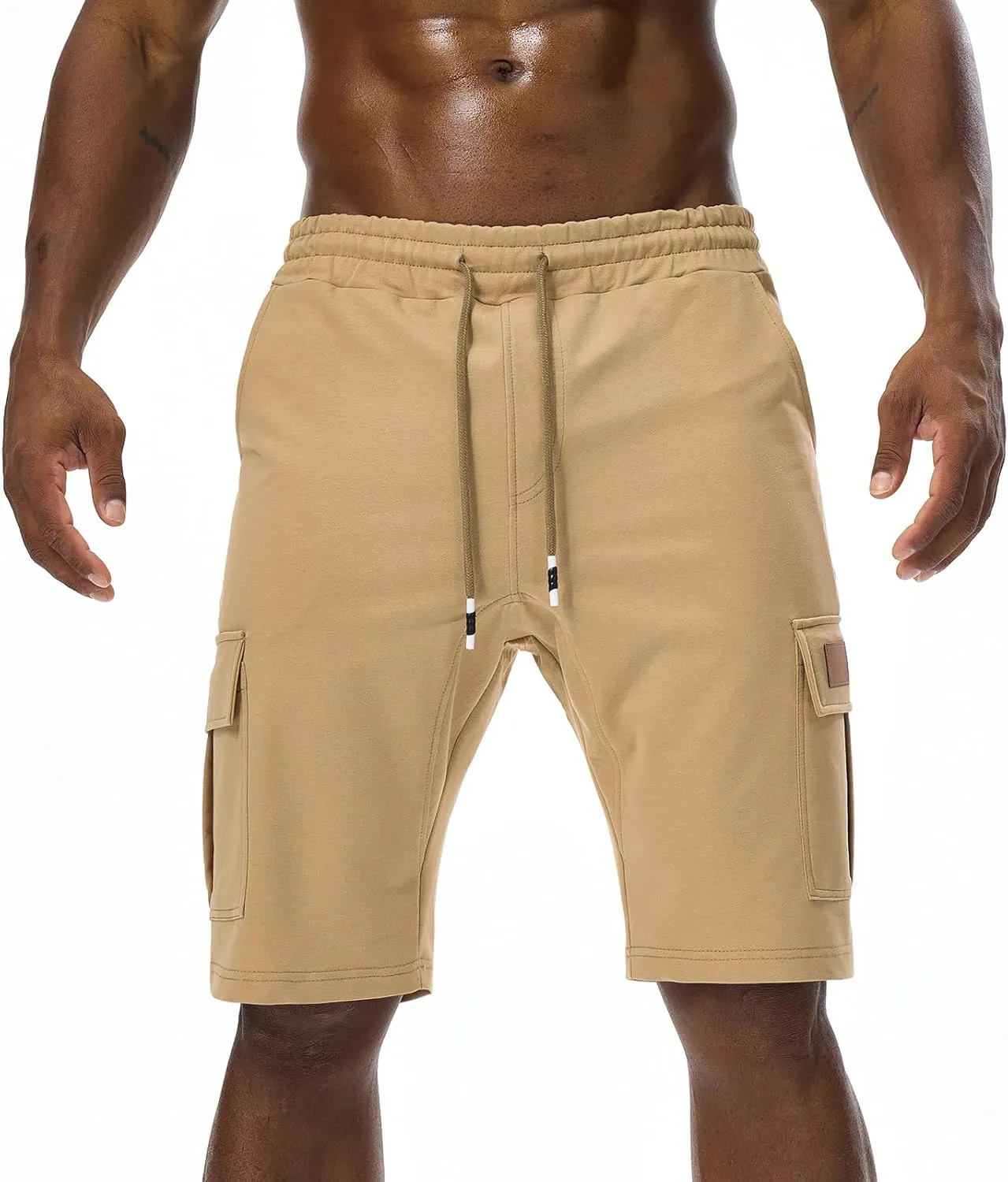 Suwangi Mens Cargo Athletic Shorts Flexible Elastic Waistband Loose Fit Shorts Outdoor Drawstring Multiple Pockets Shorts