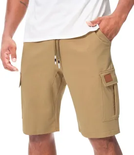 Suwangi Mens Cargo Athletic Shorts Flexible Elastic Waistband Loose Fit Shorts Outdoor Drawstring Multiple Pockets Shorts